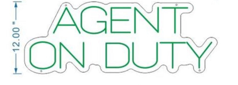 AGENT ON DUTY - 31x12inch - Black Background Green Neon Sign